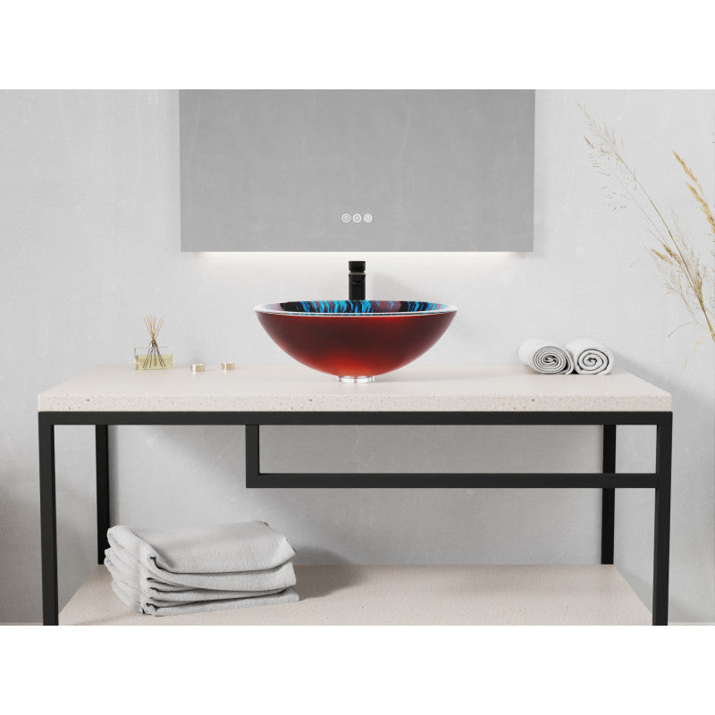 Belissima Round Glass Vessel Bathroom Sink with Stellar Burst Finish