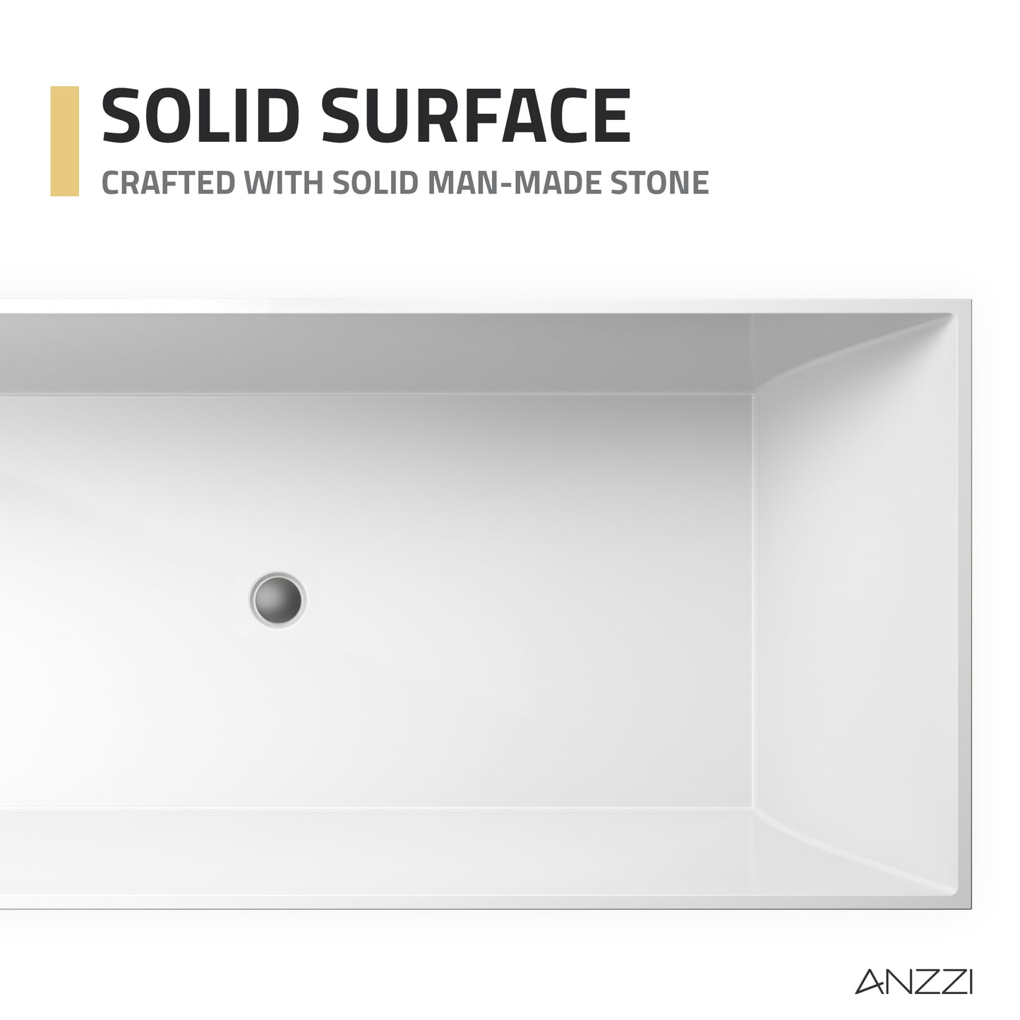 Crema Series 71 in. x 32 in. Flat Bottom Solid Surface Freestanding Soaking Bathtub with Center Drain in Matte White