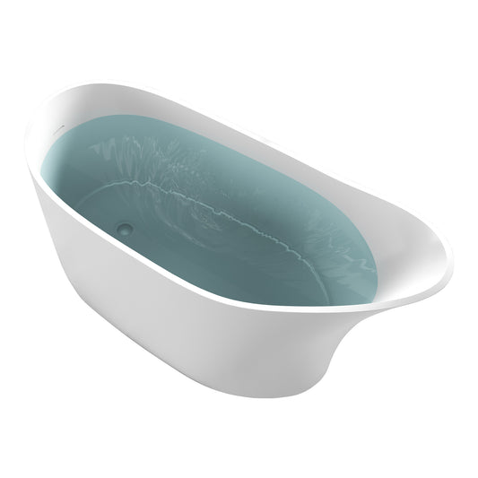 Tuasavi Series 68 in. x 29 in. Flat Bottom Solid Surface Freestanding Soaking Bathtub with Center Drain in Matte White