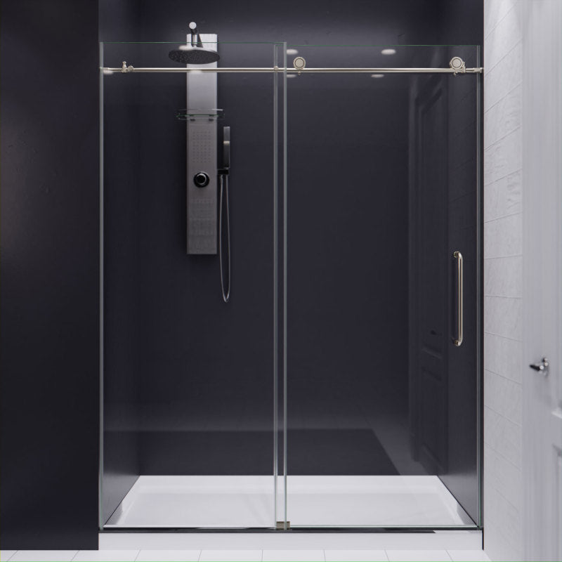 SD-AZ8077-02BN - Leon Series 60 in. by 76 in. Frameless Sliding Shower Door in Brushed Nickel with Handle