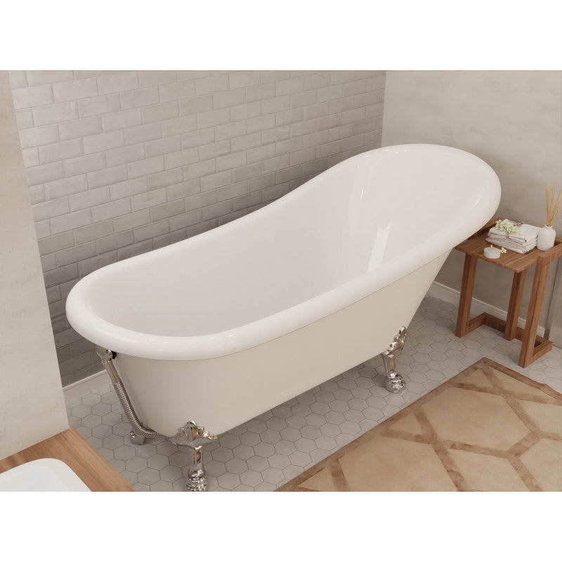 FT-CF131LXFT-CH - 67.32” Diamante Slipper-Style Acrylic Claw Foot Tub in White