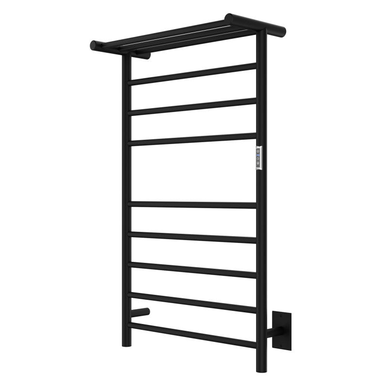 TW-AZ012MBK - Eve Series 8-Bar Wall Mounted Electric Bathroom Towel Warmer Rack in Brushed Matte Black Finish Stainless Steel