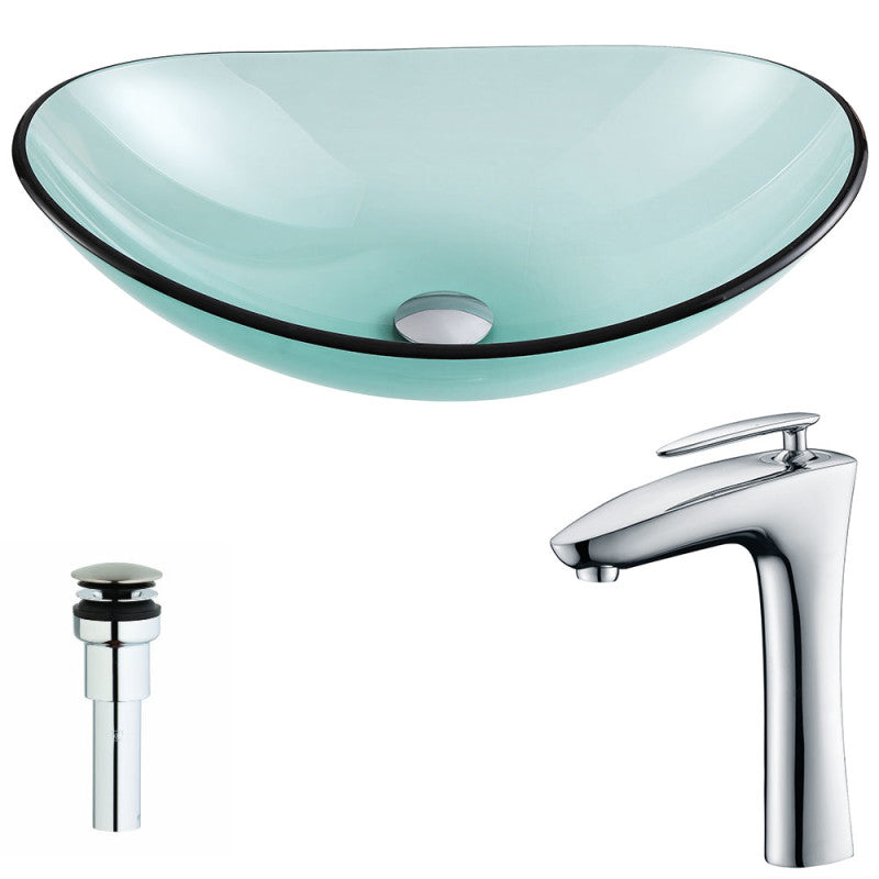 Major Series Deco-Glass Vessel Sink in Lustrous Green with Crown Faucet in Polished Chrome