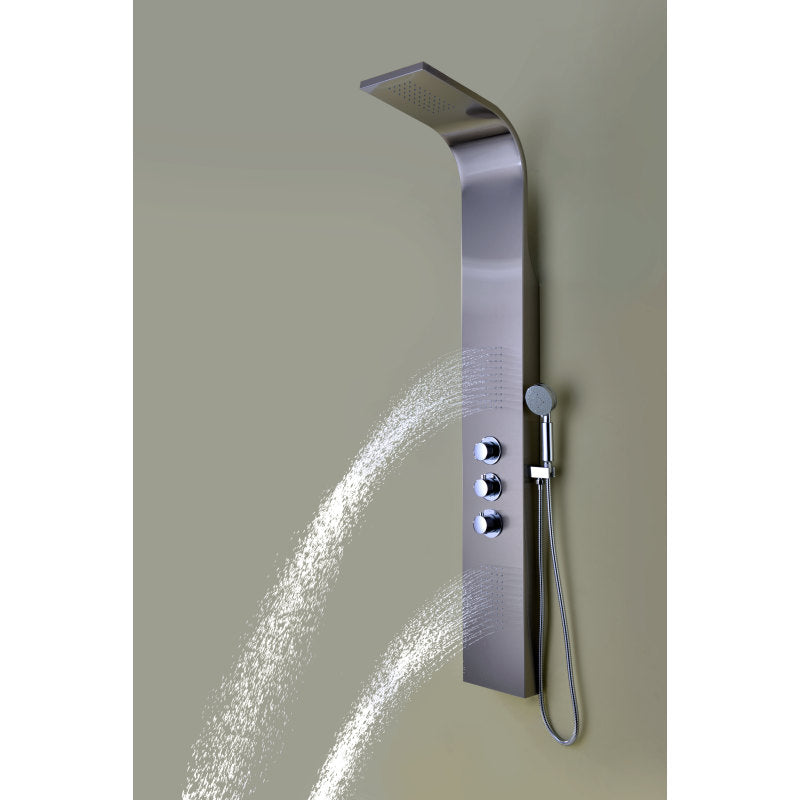 Arc 64 in. 2-Jetted Shower Panel with Heavy Rain Shower and Spray Wand in Brushed Stainless Steel