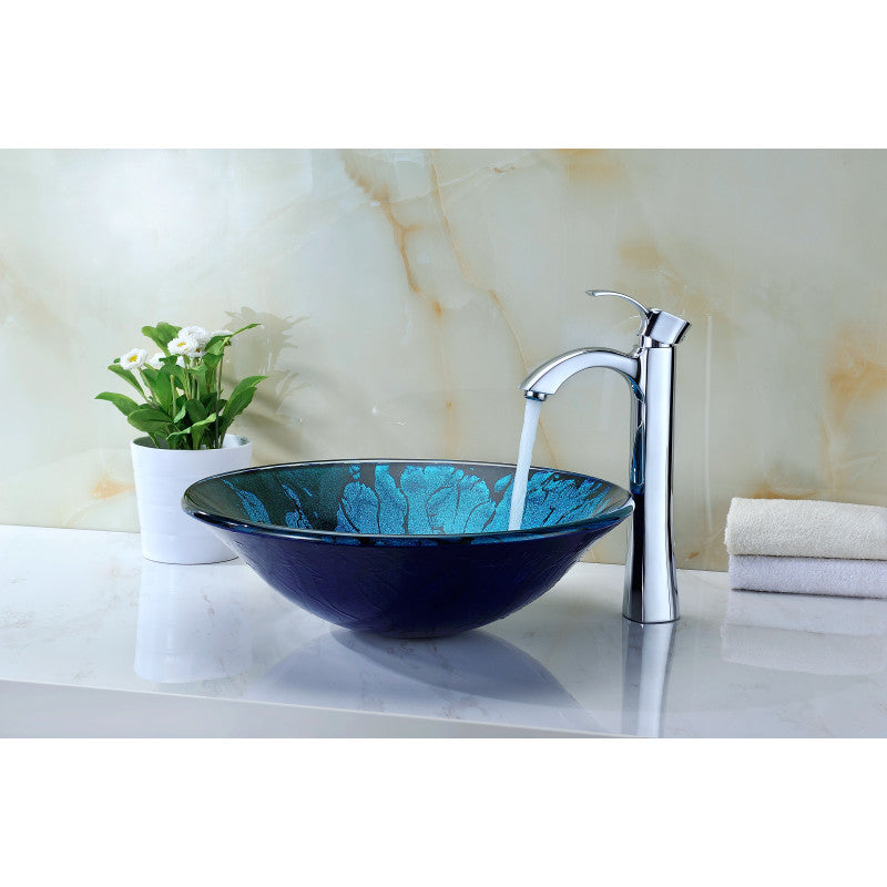 Key Series Deco-Glass Vessel Sink in Lustrous Blue and Black