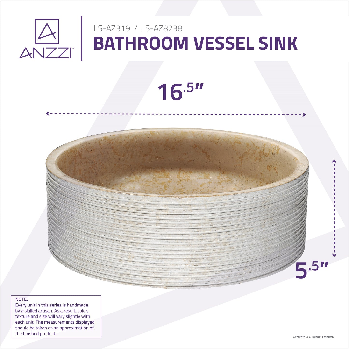 Rune Natural Stone Vessel Sink in Classic Cream