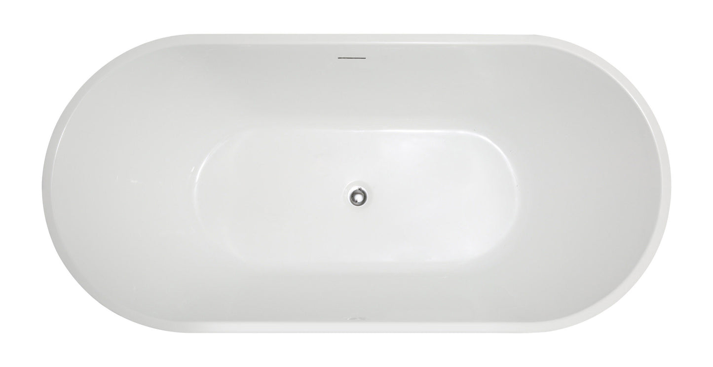 Chand Series 67 in. x 32 in. Flat Bottom Acrylic Freestanding Soaking Bathtub with Center Drain in Glossy White