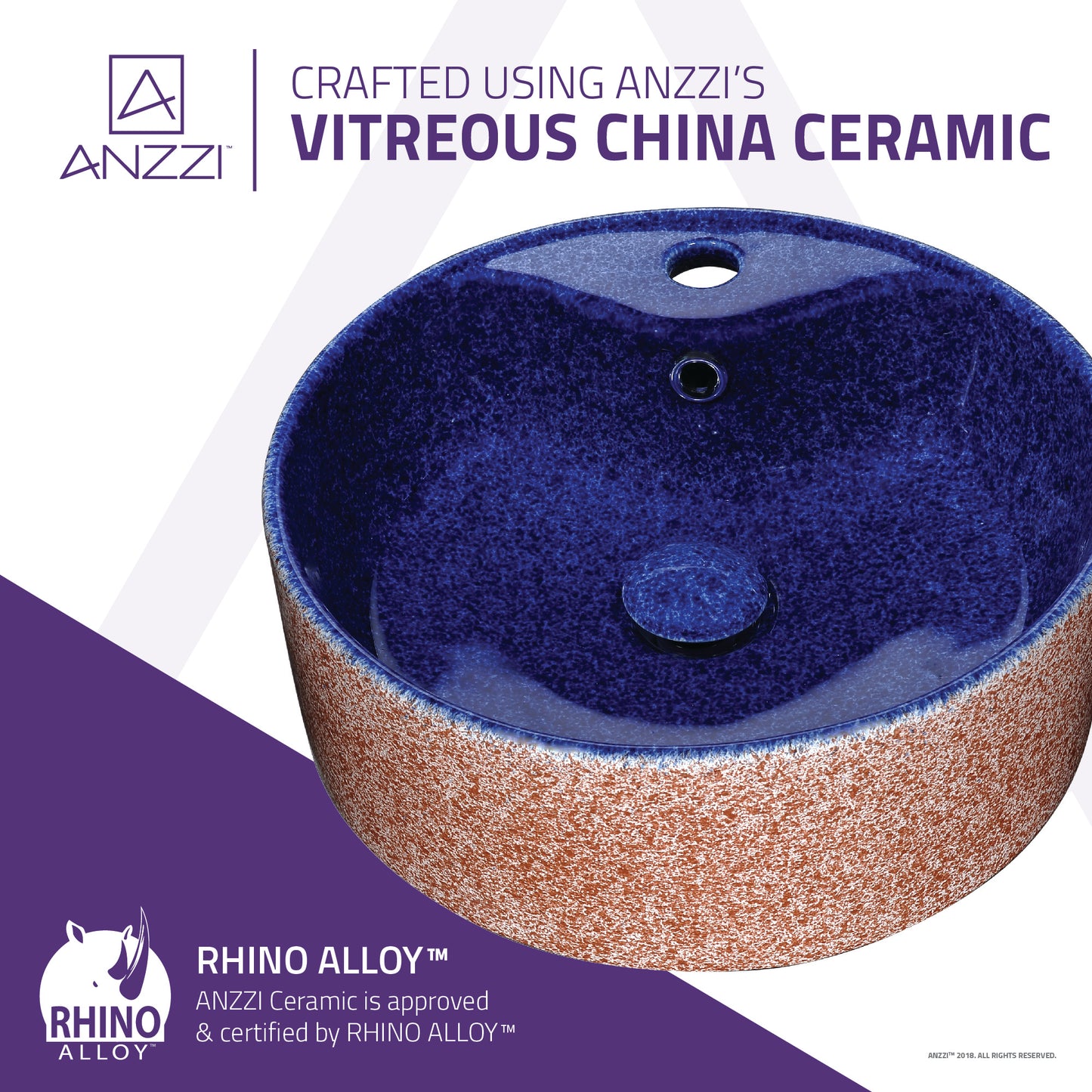 Regal Crown Series Ceramic Vessel Sink in Royal Blue Finish