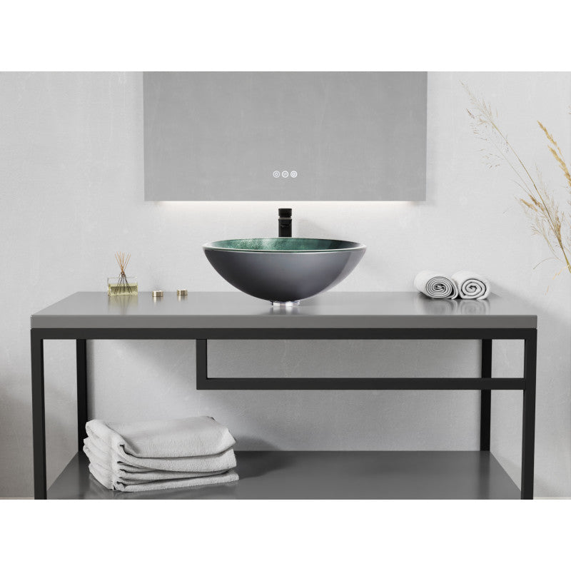 Belissima Round Glass Vessel Bathroom Sink with Stellar Grey Finish