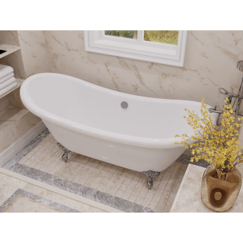 69.29” Belissima Double Slipper Acrylic Claw Foot Tub in White