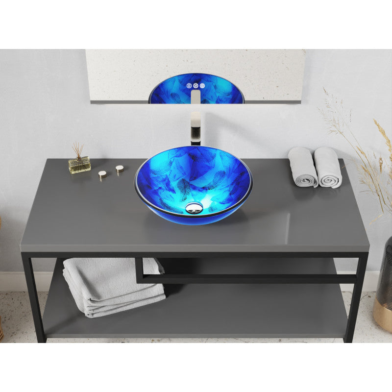 LS-AZ915 - Belissima Round Glass Vessel Bathroom Sink with Stellar Blue Finish