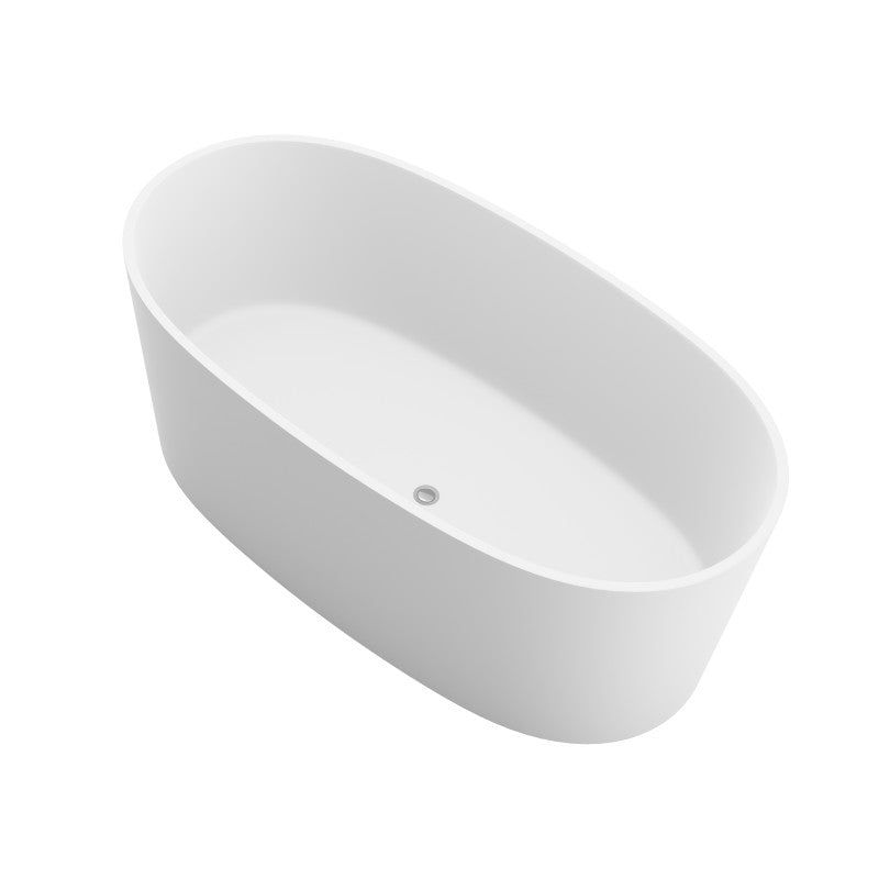 Roccia Series 61 in. x 31 in. Flat Bottom Solid Surface Freestanding Soaking Bathtub with Center Drain in Matte White