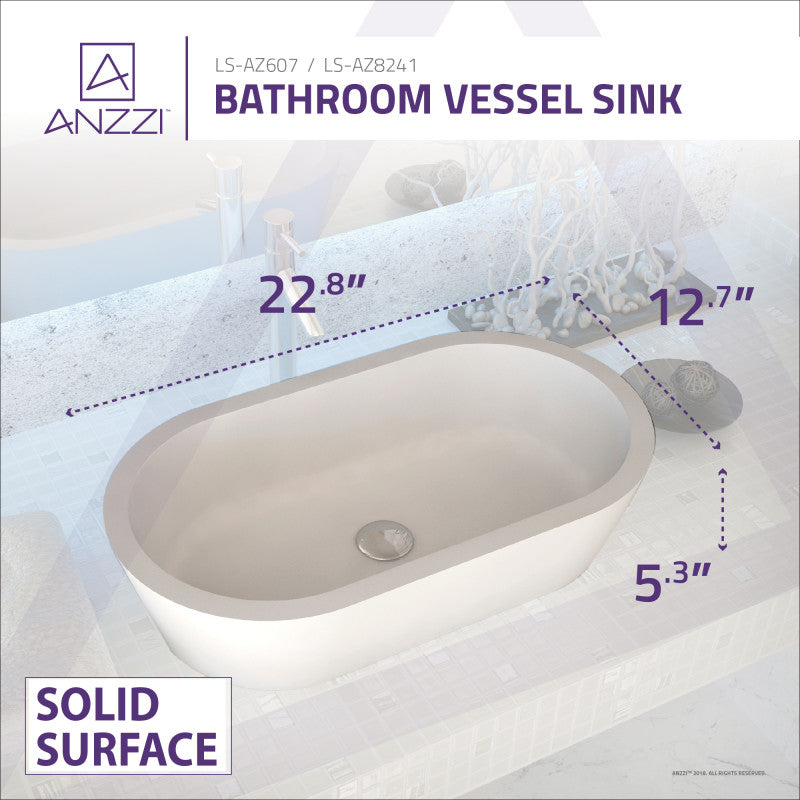 Vaine 1-Piece Solid Surface Vessel Sink in Matte White
