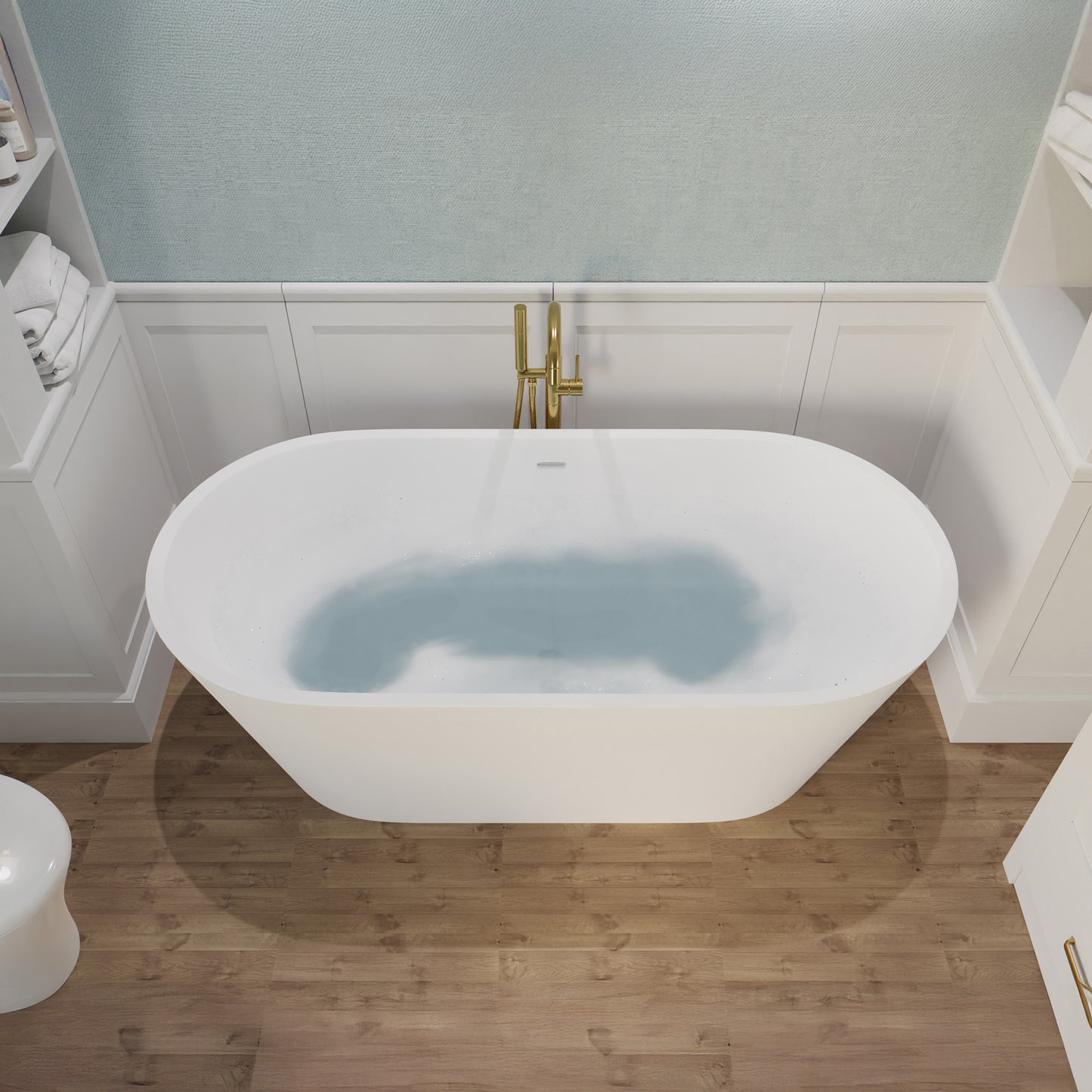 Kosima Series 67 in. x 28 in. Flat Bottom Solid Surface Freestanding Soaking Bathtub with Center Drain in Matte White
