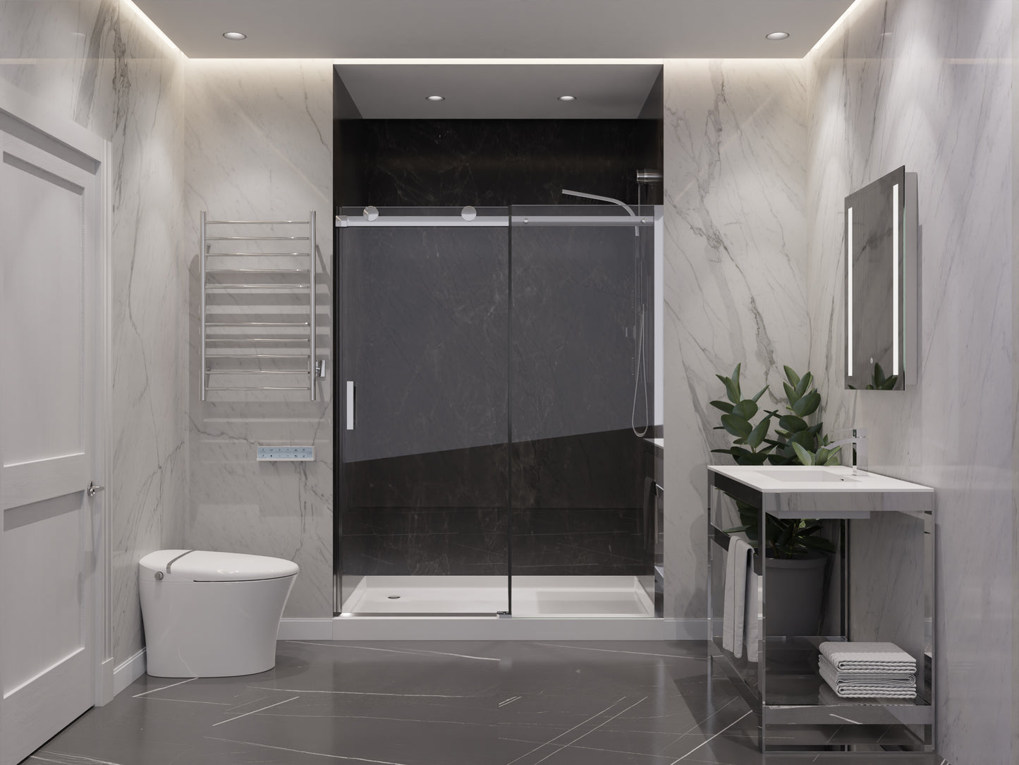 Rhodes Series 48 in. x 76 in. Frameless Sliding Shower Door with Handle