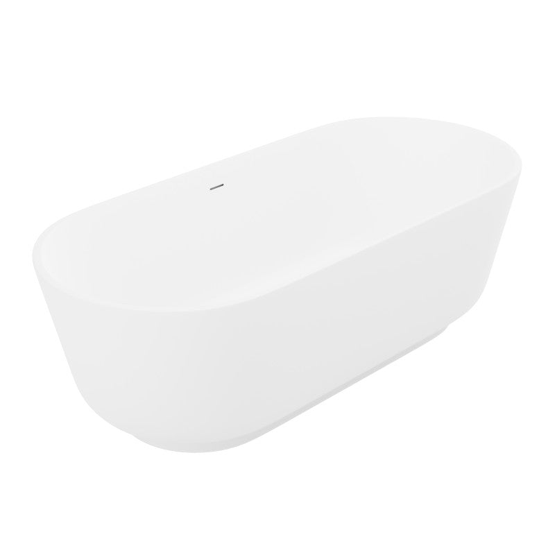 FT-AZ511 - Sabbia Series 71 in. x 32 in. Flat Bottom Solid Surface Freestanding Soaking Bathtub with Center Drain in Matte White