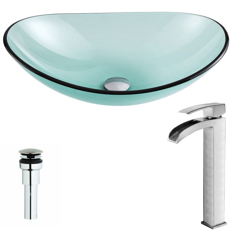 LSAZ076-097B - Major Series Deco-Glass Vessel Sink in Lustrous Green with Key Faucet in Brushed Nickel