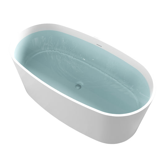 Roccia Series 61 in. x 31 in. Flat Bottom Solid Surface Freestanding Soaking Bathtub with Center Drain in Matte White