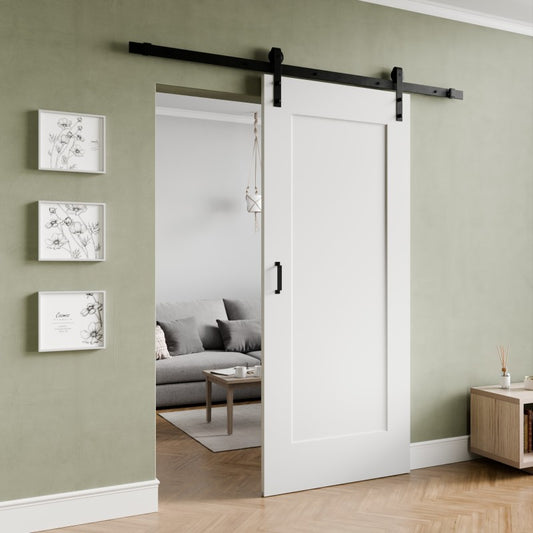 ID-AZBD09 - Cenote Series 36 in. x 84 in. Unfinished Ready-to-Stain MDF Interior Sliding Barn Door with Hardware Kit in Matte Black