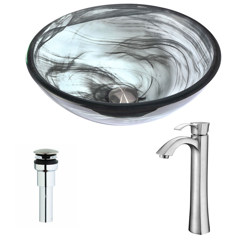 LSAZ054-095B - Mezzo Series Deco-Glass Vessel Sink in Slumber Wisp with Harmony Faucet in Brushed Nickel