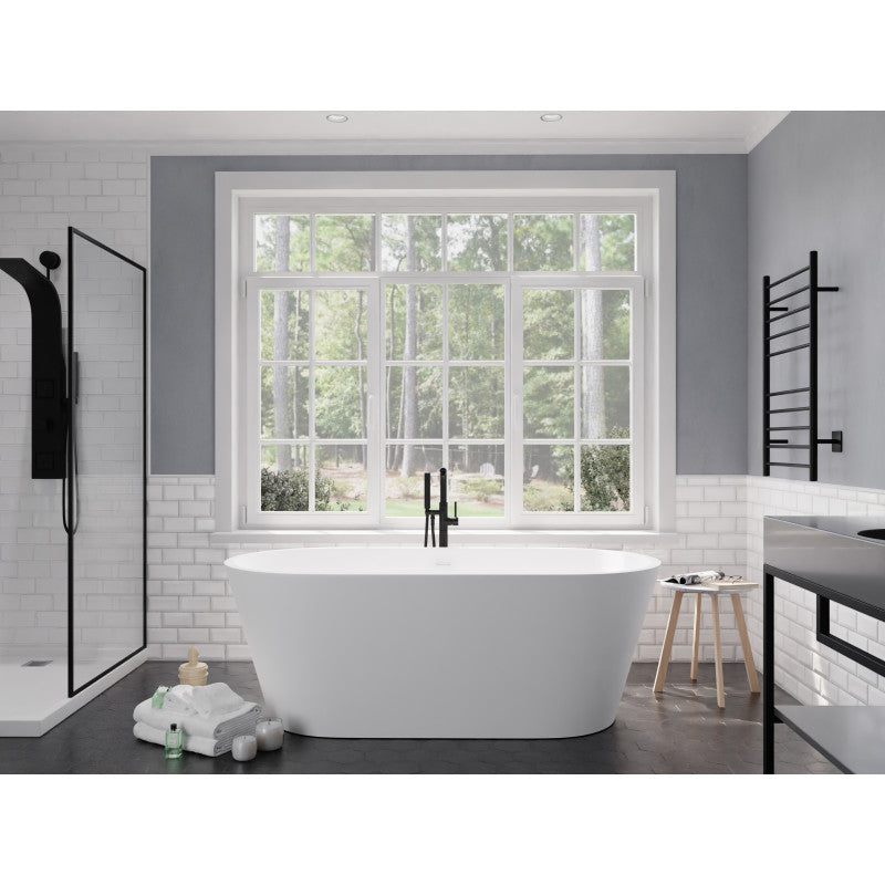 FT-AZ505 - Roccia Series 61 in. x 31 in. Flat Bottom Solid Surface Freestanding Soaking Bathtub with Center Drain in Matte White