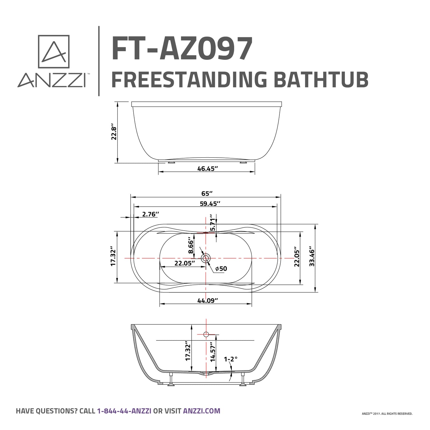 Bawris Series 5.42 ft. Freestanding Bathtub in White