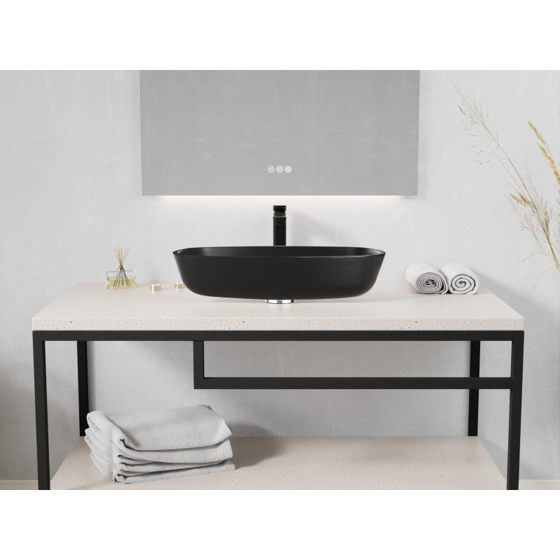 Ariadne Rectangle Glass Vessel Bathroom Sink with Matte Black Finish
