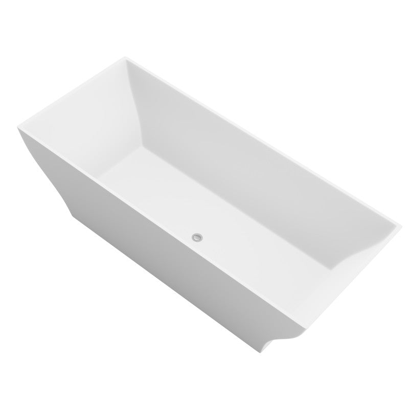 Crema Series 71 in. x 32 in. Flat Bottom Solid Surface Freestanding Soaking Bathtub with Center Drain in Matte White