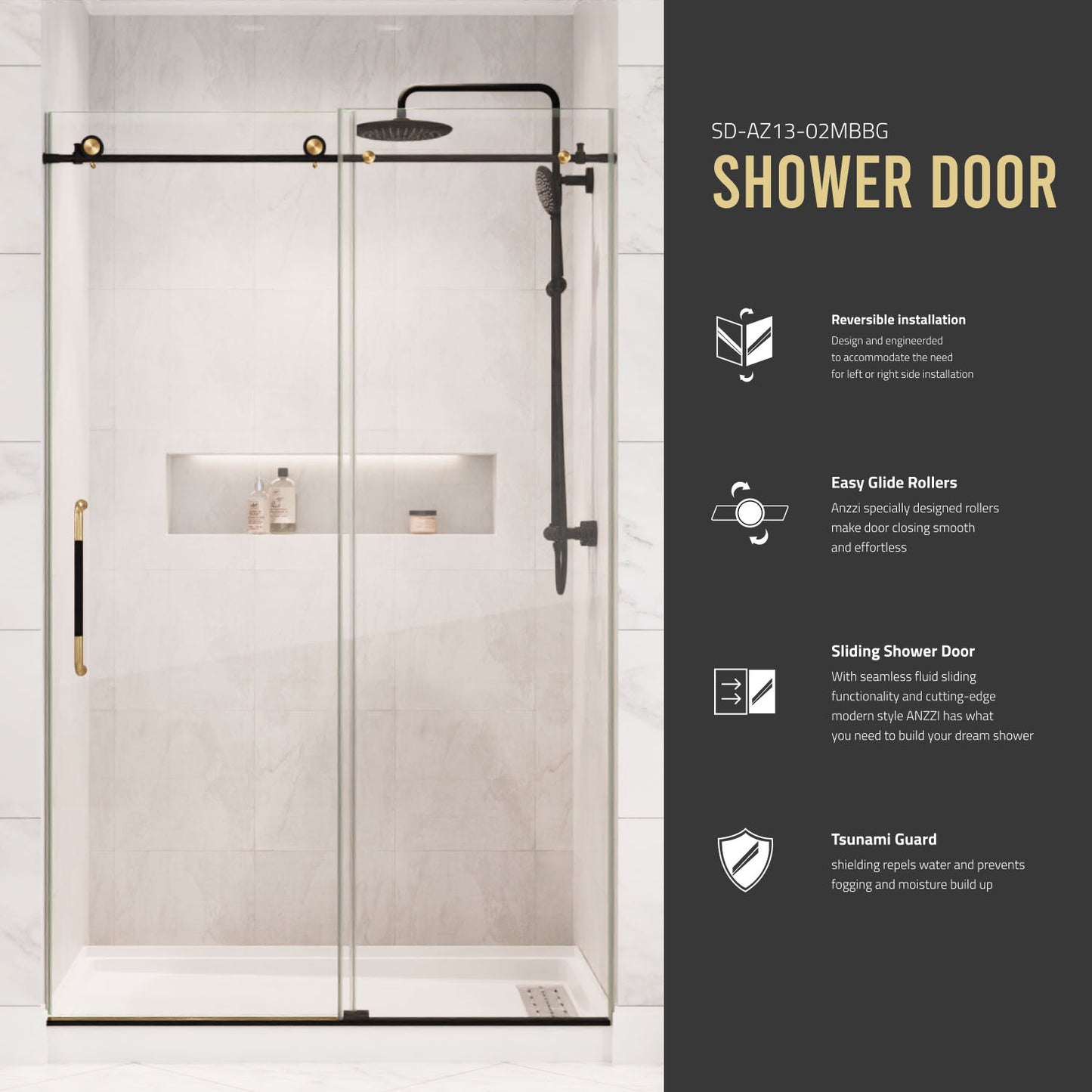 Madam Series 48 in. by 76 in. Frameless Sliding Shower Door with Handle