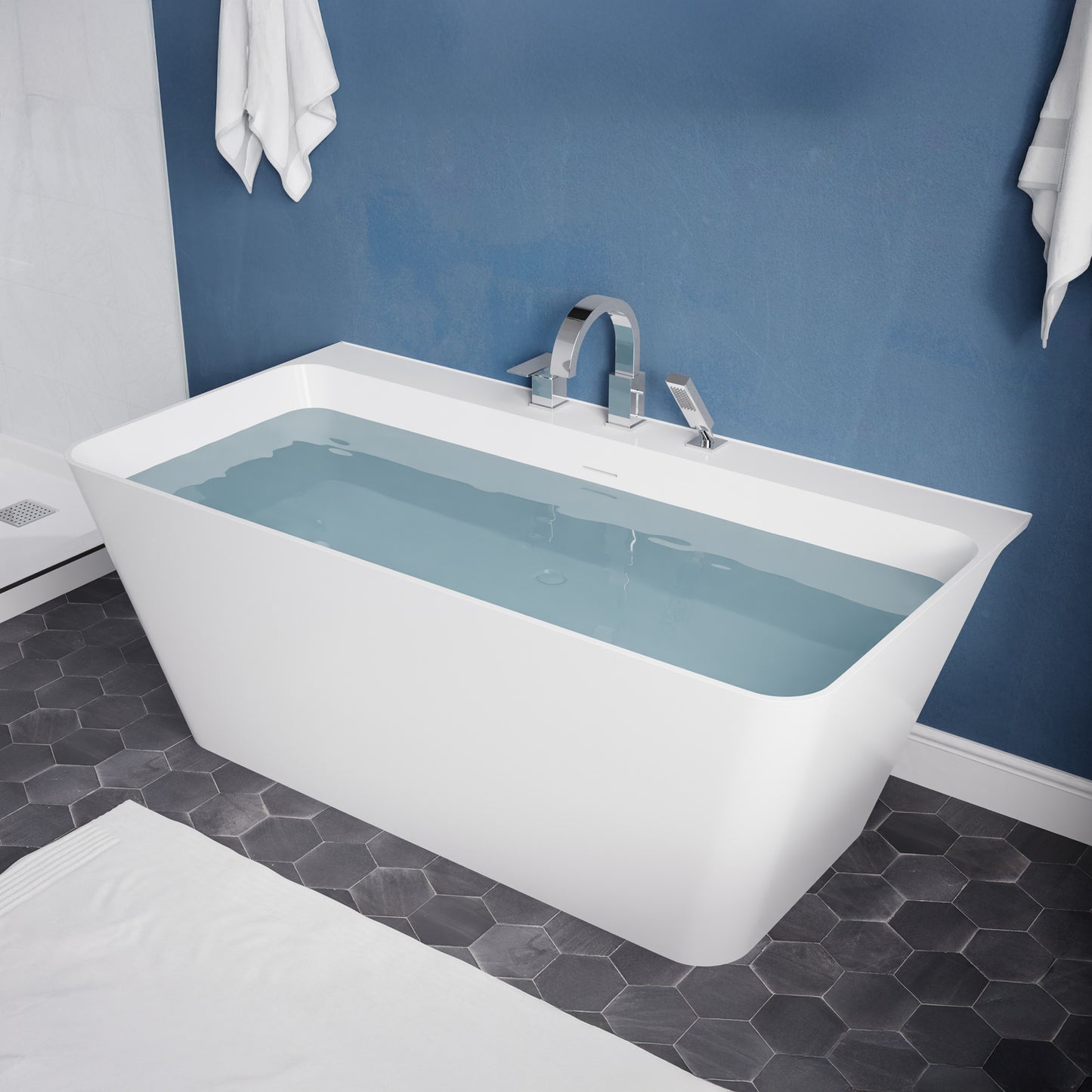 Vault Series 67 in. x 32 in. Flat Bottom Acrylic Freestanding 77 Gallon Soaking Bathtub with Center Drain in White