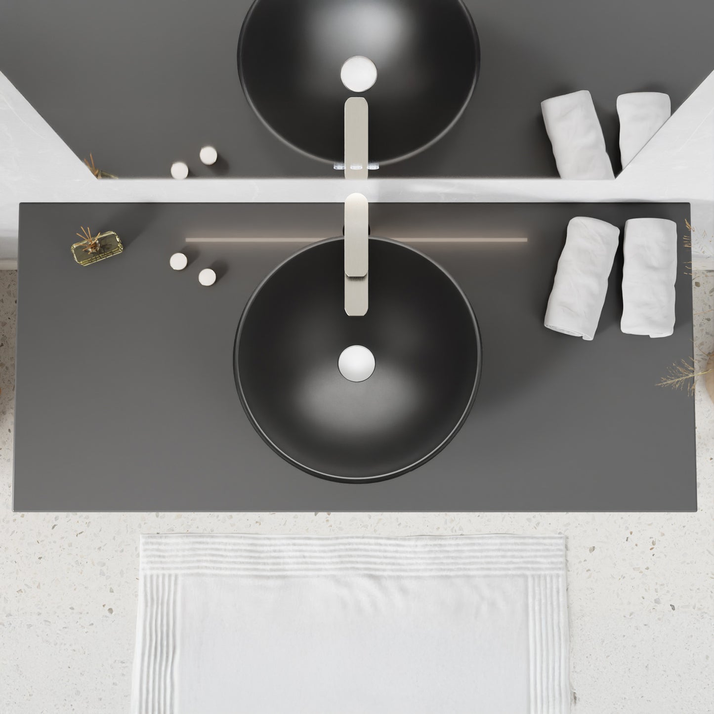 Amalfi Series 17 in. L x 17 in. W Round Bathroom Vessel Sink in Matte Black Finish Glass with Chrome Pop-Up Drain