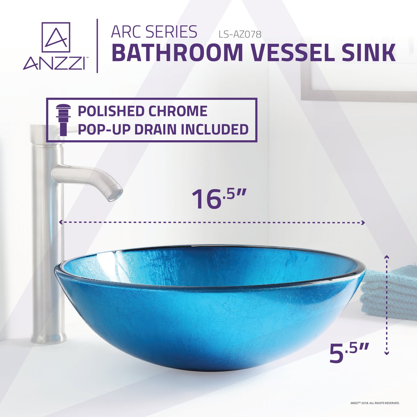 Arc Series Deco-Glass Vessel Sink in Lustrous Light Blue Finish