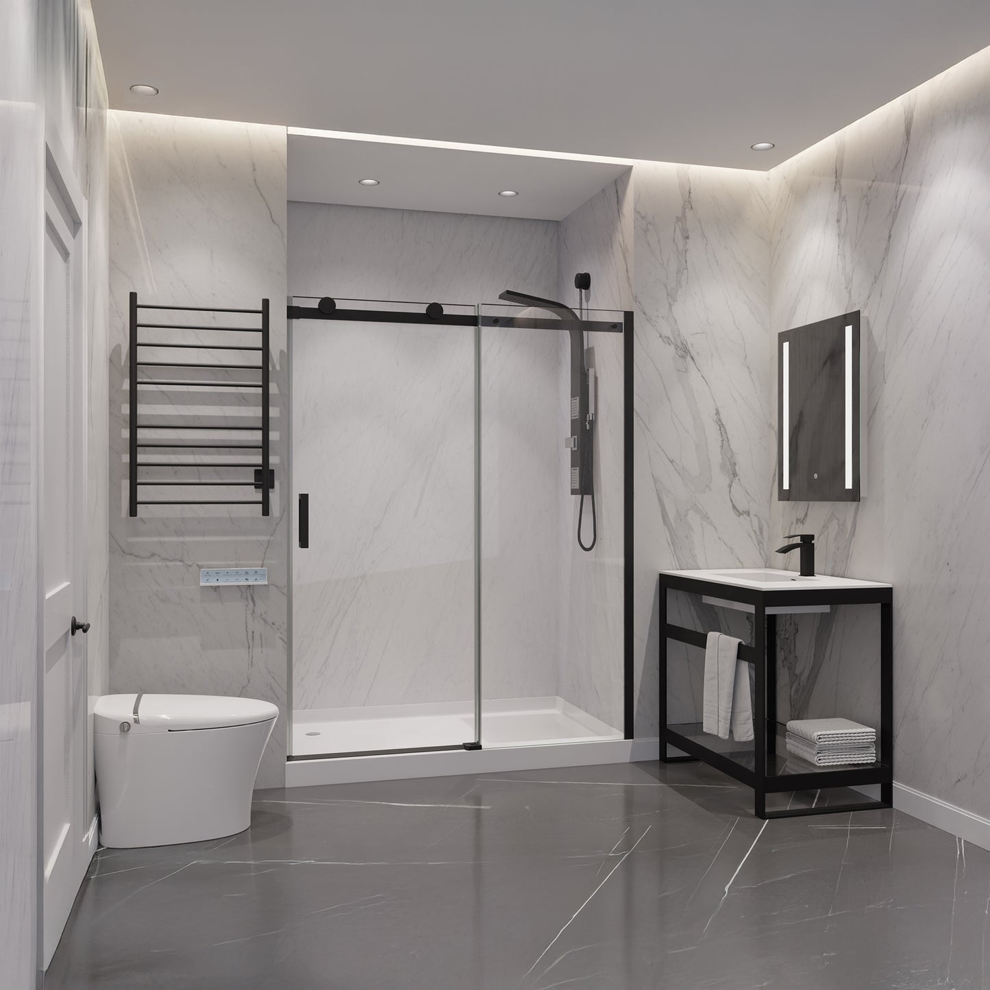 Rhodes Series 48 in. x 76 in. Frameless Sliding Shower Door with Handle