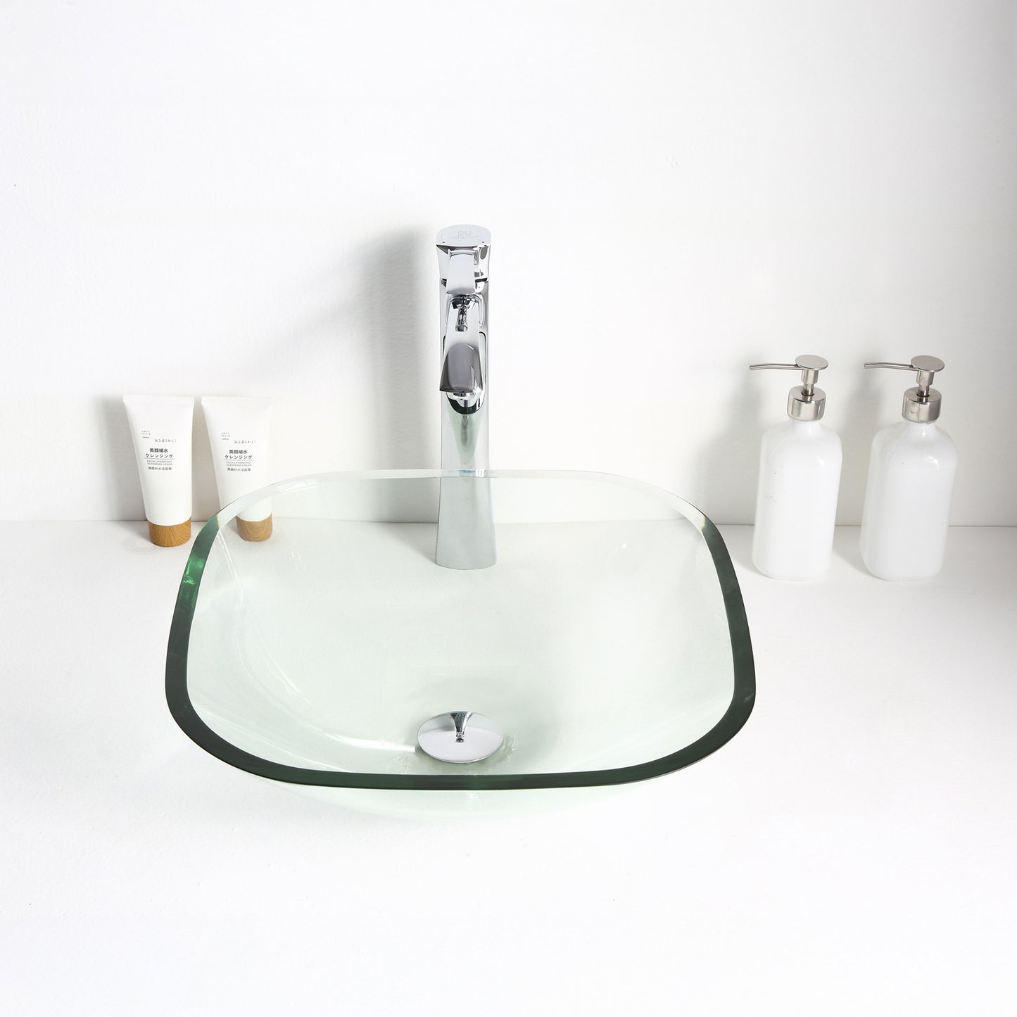 Cadenza Series 17 in. Bathroom Vessel Sink with Scratch-Tough and Stain-Resistant Non-Porous Surface in Clear Glass