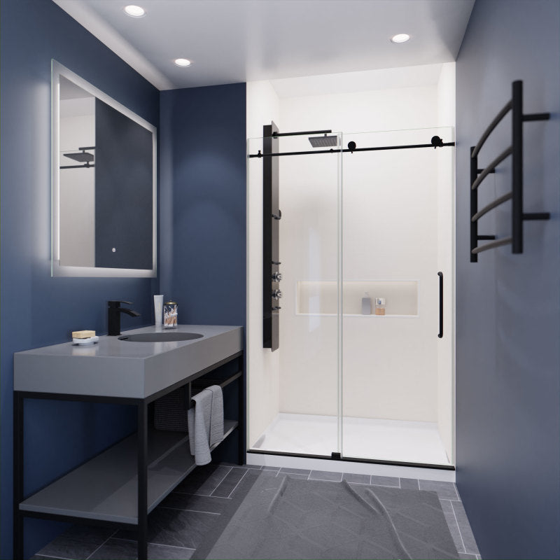 SD-AZ8077-01MB - Leon Series 48 in. by 76 in. Frameless Sliding Shower Door in Matte Black with Handle