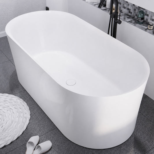 Jericho Series 67 in. x 32 in. Flat Bottom Acrylic Freestanding Air Jetted Bathtub with Center Drain in Glossy White