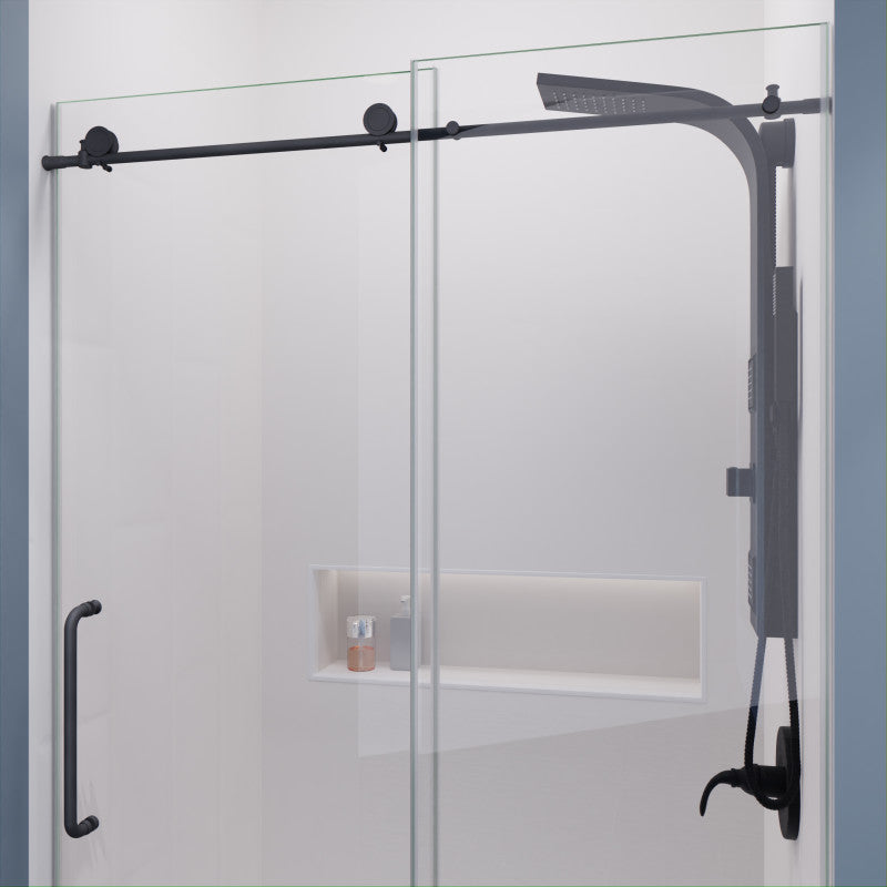 Leon Series 48 in. by 76 in. Frameless Sliding Shower Door with Handle