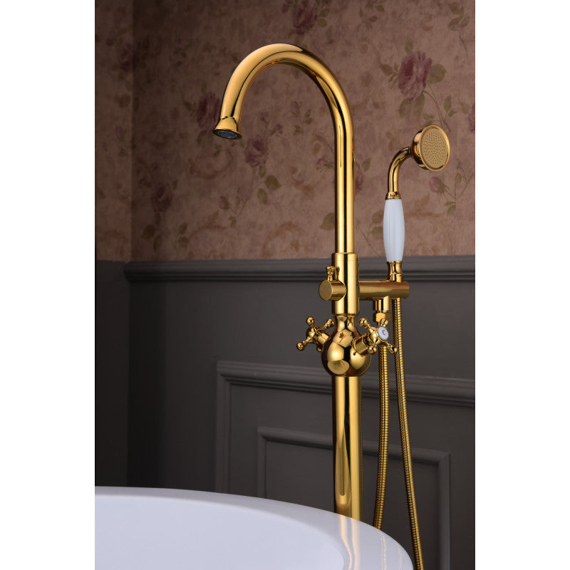 Bridal 3-Handle Claw Foot Tub Faucet with Hand Shower in Gold