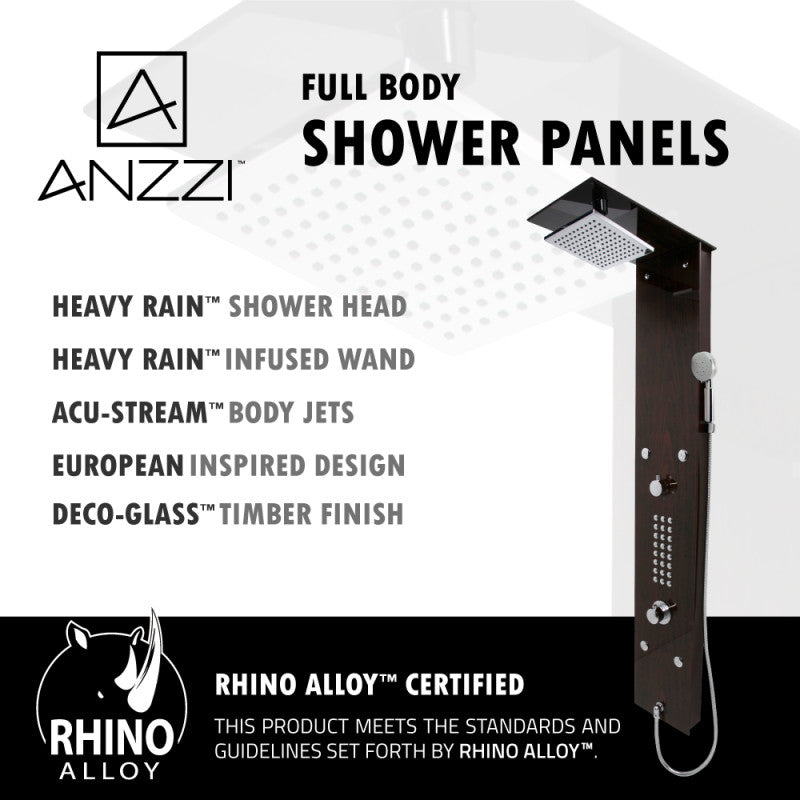 Rite 60.75 in. 28-Jetted Full Body Shower Panel with Heavy Rain Shower and Spray Wand in Mahogany Style Deco-Glass