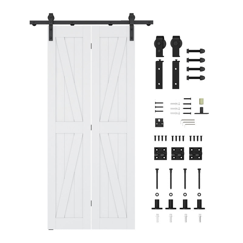 Waitomo Series 18 in. x 84 in. Pure White Finish MDF Interior Folding Barn Door with Hardware Kit in Matte Black