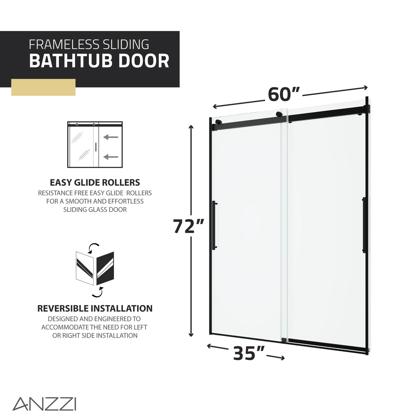 Stellar Series 60 in. x 76 in. Frameless Sliding Shower Door with Handle