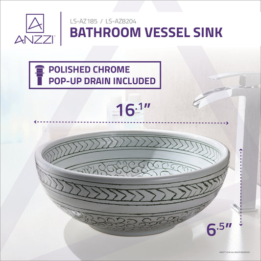 Cadence Series 16 in. Round Bathroom Vessel Sink with Stain-Resistant Non-Porous Surface in Decor White Finish Glass