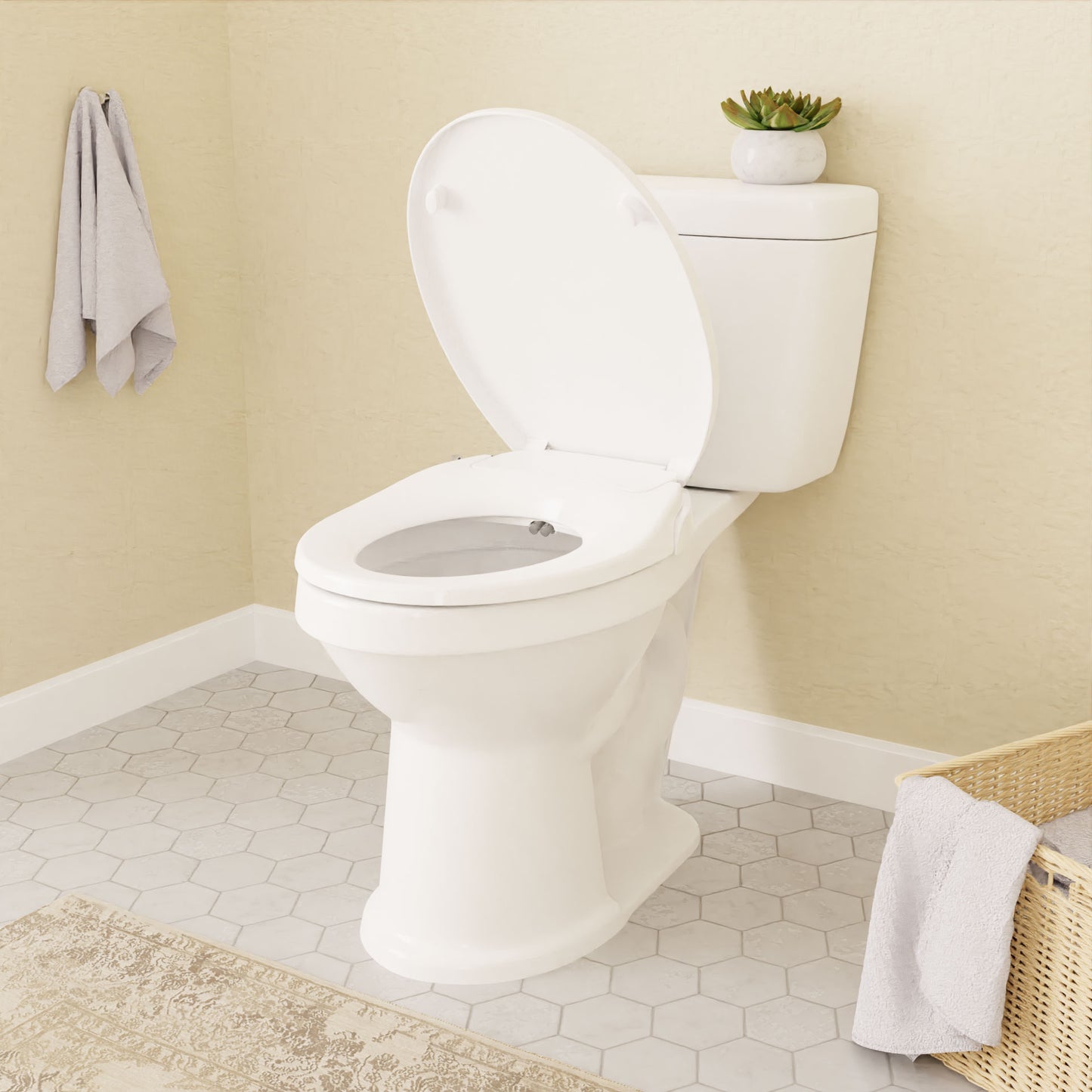 Hal Series Non-Electric Bidet Seat for Elongated Toilet in White with Dual Nozzle, Built-In Side Lever and Soft Close