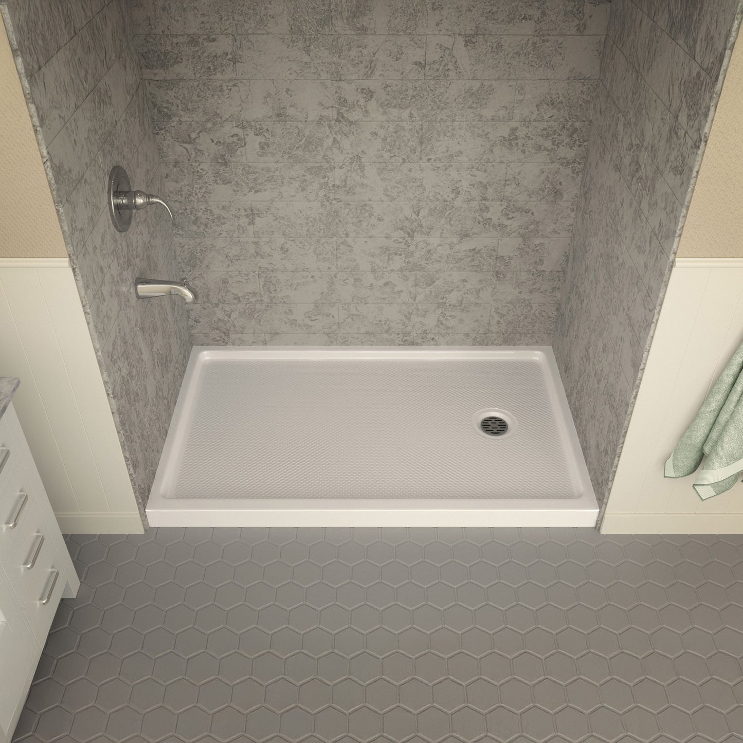 Colossi Base Series 36 in. L x 60 in. W Alcove Shower Shower Pan Base with Right Drain in Glossy White Marine Acrylic