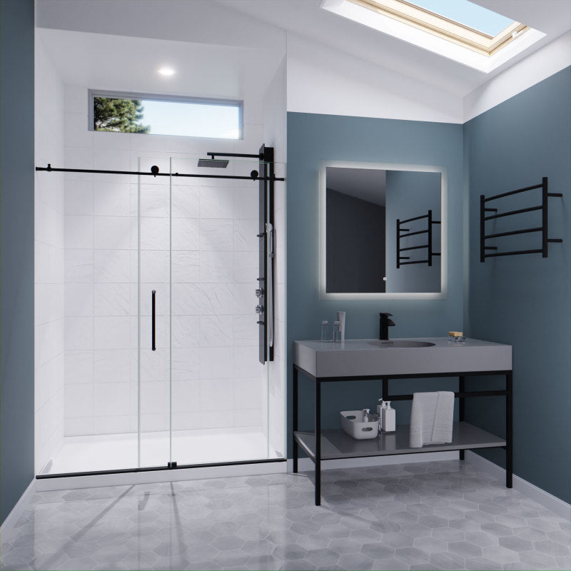 Leon Series 60 in. by 76 in. Frameless Sliding Shower Door with Handle