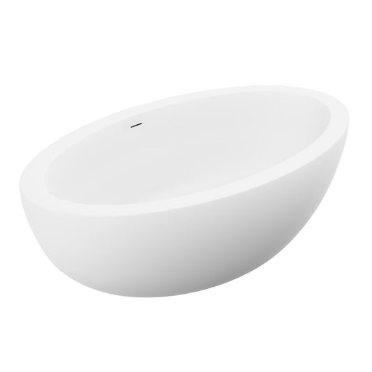 FT-AZ504 - Lusso Series 76 in. x 41 in. Flat Bottom Solid Surface Freestanding Soaking Bathtub with Center Drain in Matte White