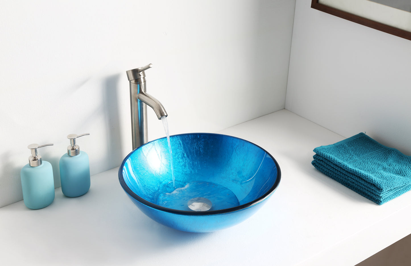 Arc Series Deco-Glass Vessel Sink in Lustrous Light Blue Finish