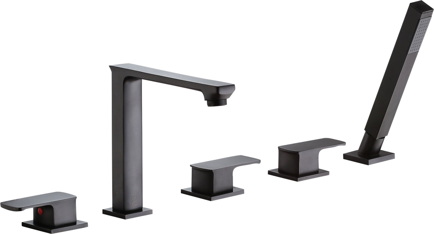 FR-AZ102ORB - Shore 3-Handle Deck-Mount Roman Tub Faucet with Handheld Sprayer in Oil Rubbed Bronze