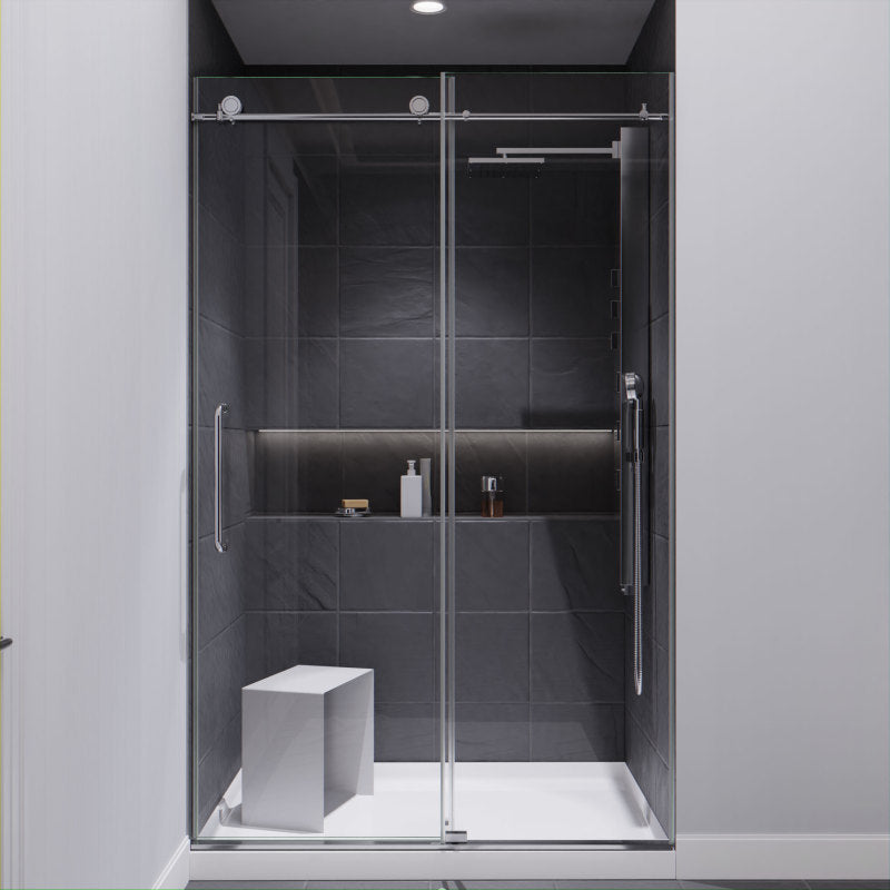 SD-AZ8077-01CH - Leon Series 48 in. by 76 in. Frameless Sliding Shower Door in Chrome with Handle