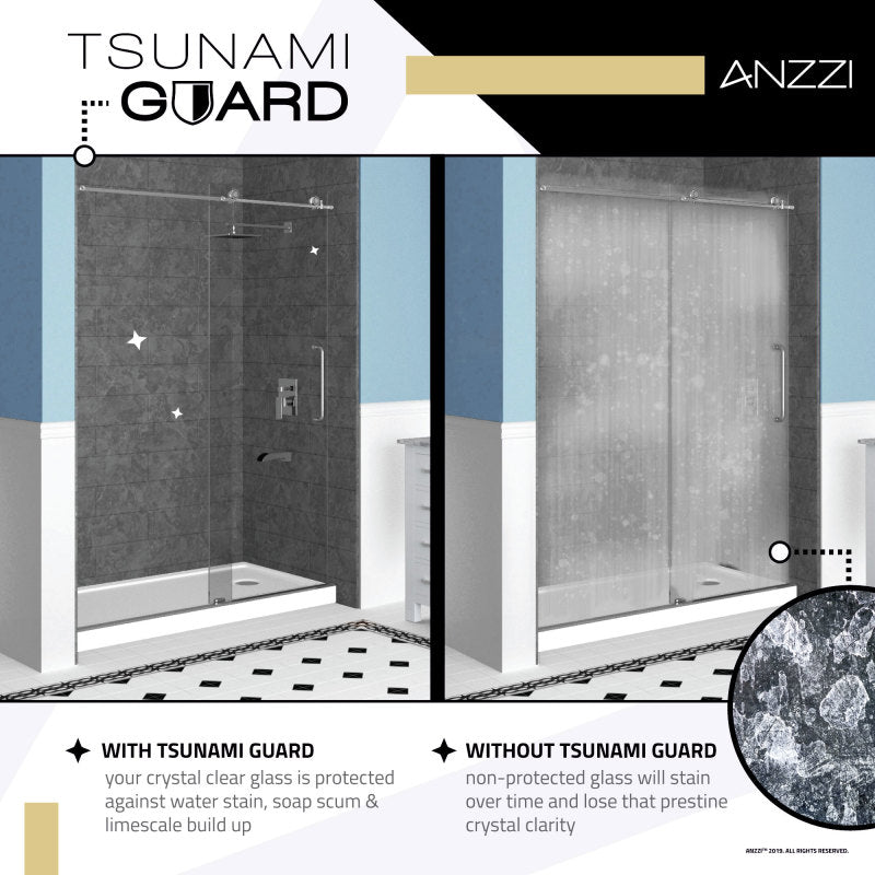 Consort Series 60 in. by 72 in. Frameless Hinged Alcove Shower Door in Polished Chrome with Handle